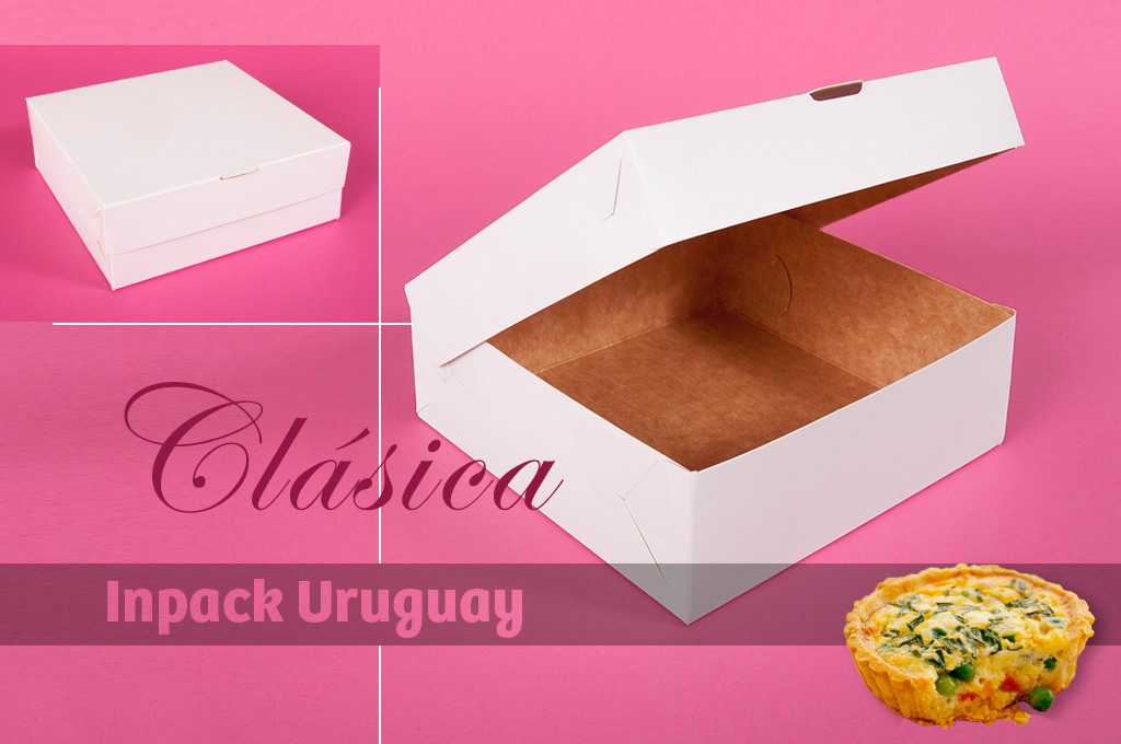 Medidas: 14 x 14 x 5 cms. Caja de nuestra línea clásica, también utilizada para masas y postres.